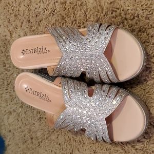 Silver bedazzled platform wedge sandals patrizia